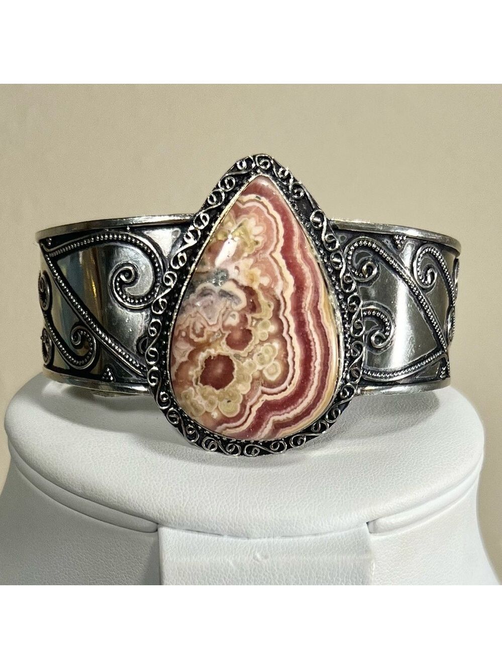 Vintage Style Rhodochrosite 925 Gemstone Bangle
